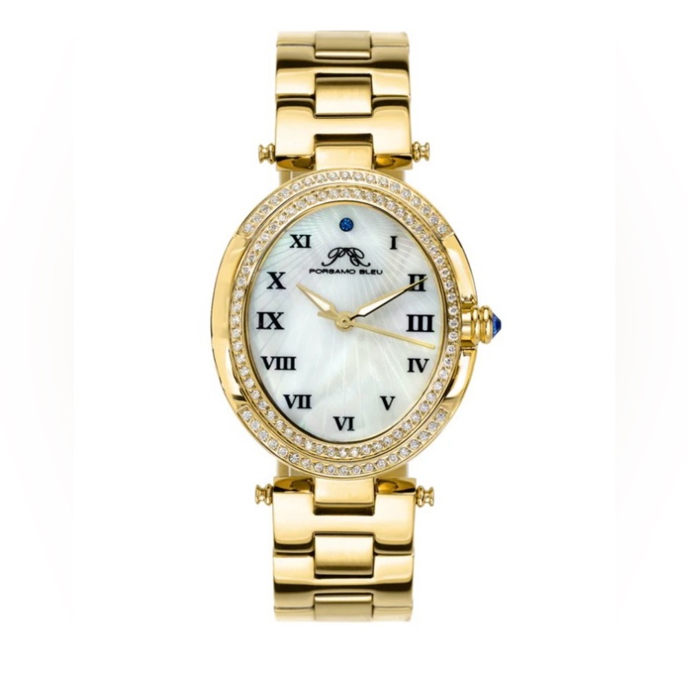 Porsamo Bleu Gold South Sea Oval Swarovski Crystal Watch